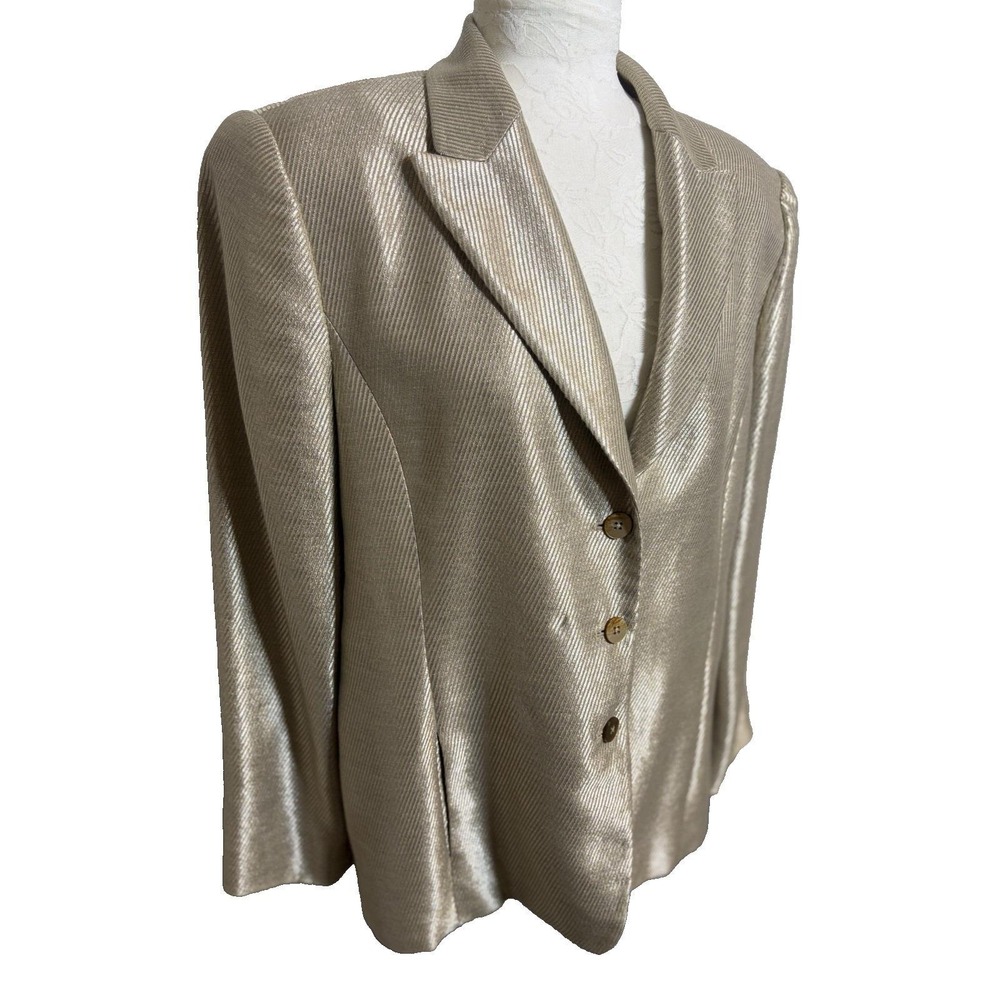 Vtg Linda Allard Ellen Tracy Pale Gold Jacket~Sz 16~Linen Bld Retro Glam Evening